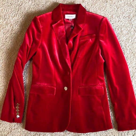 Calvin Klein  red velvet blazer -4 - Picture 2 of 7